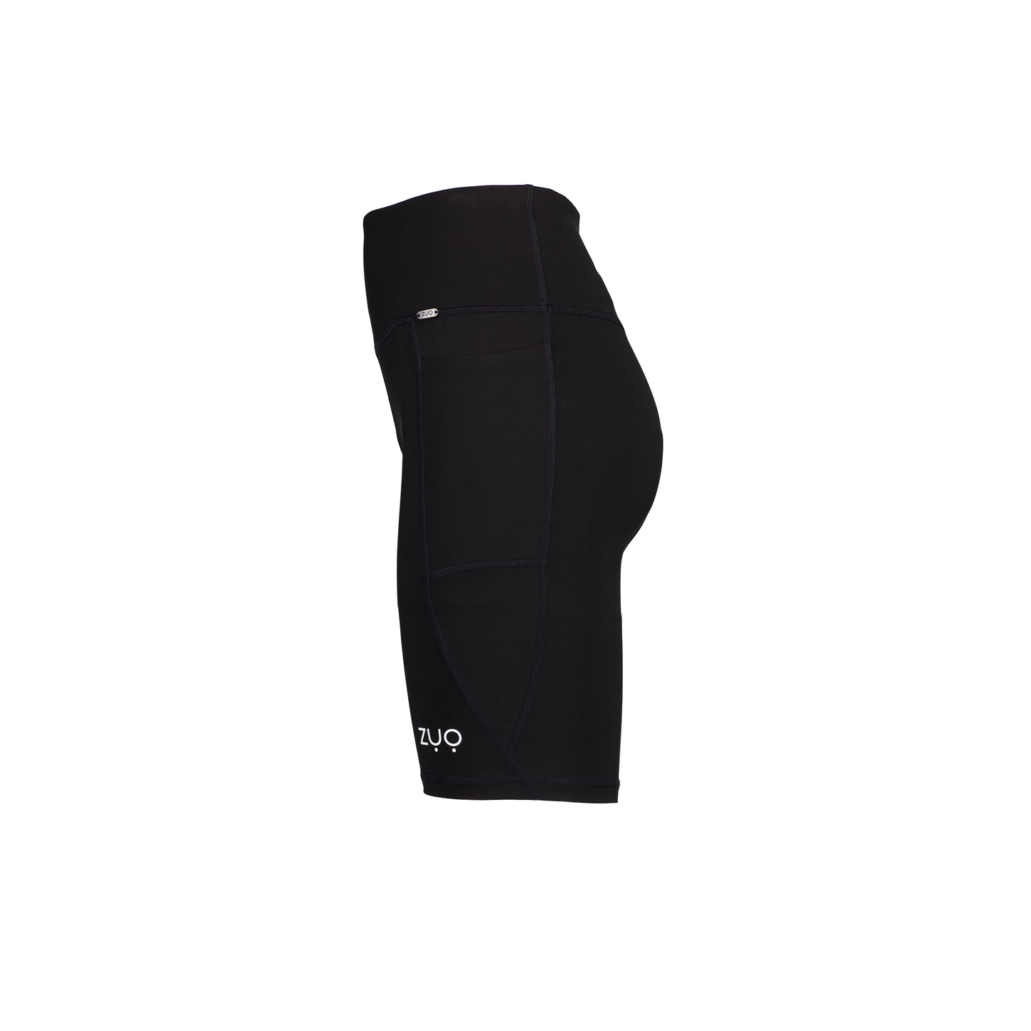 Side view, ghost mannequin in mid-length shorts in black